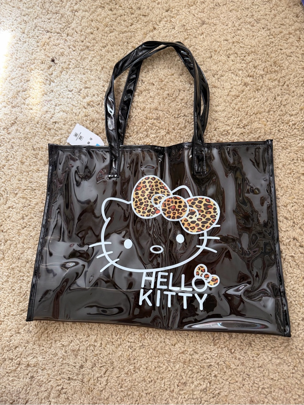 Hello Kitty Black Tote with Leopard Bow Accent